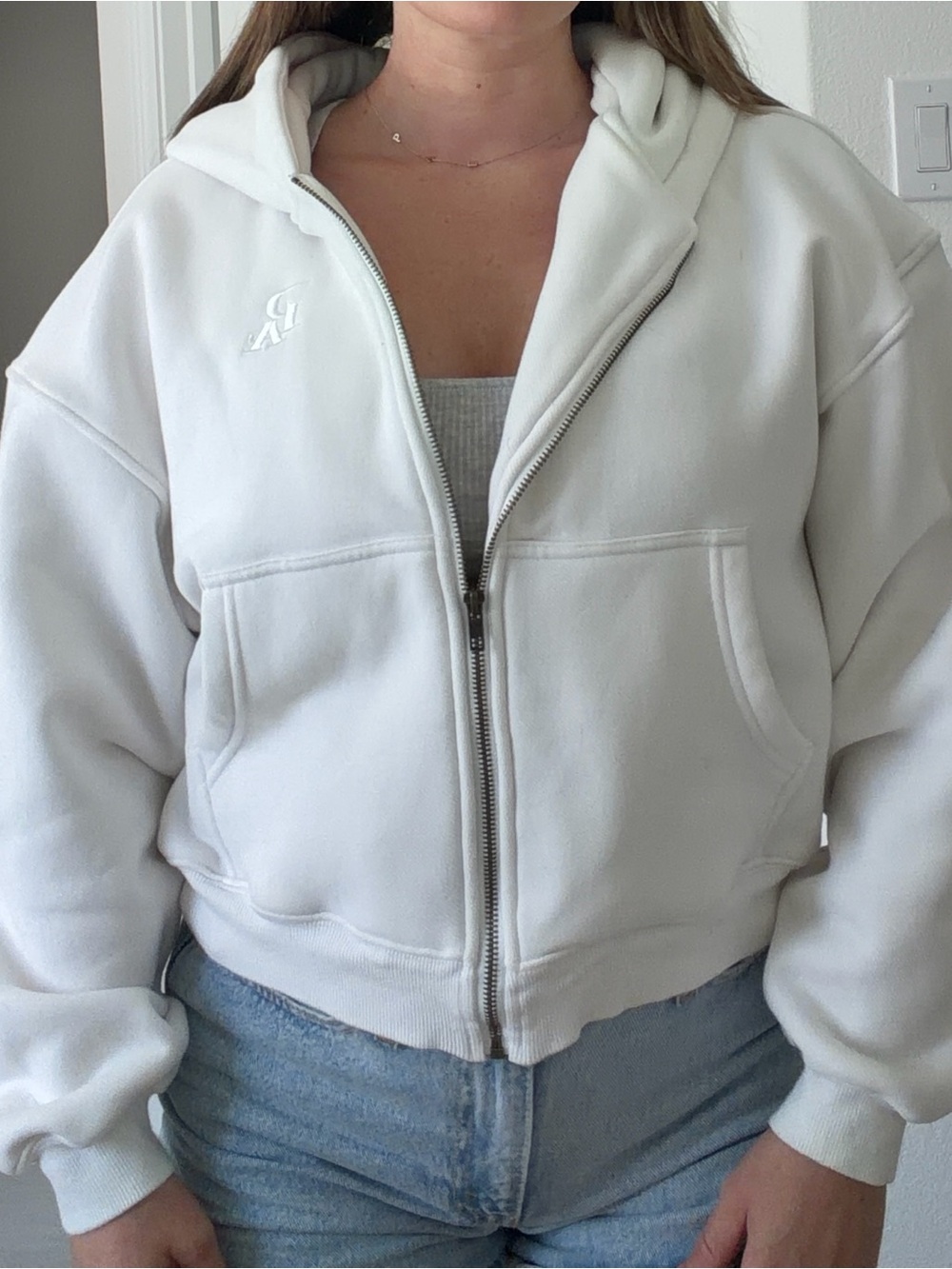 P’tula Women's White Zip Hoodie Jacket. Thick and comfy.